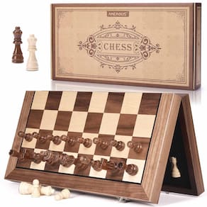 Conjunto de xadrez AMEROUS Magnetic Wooden 38cm com 2 rainhas extras