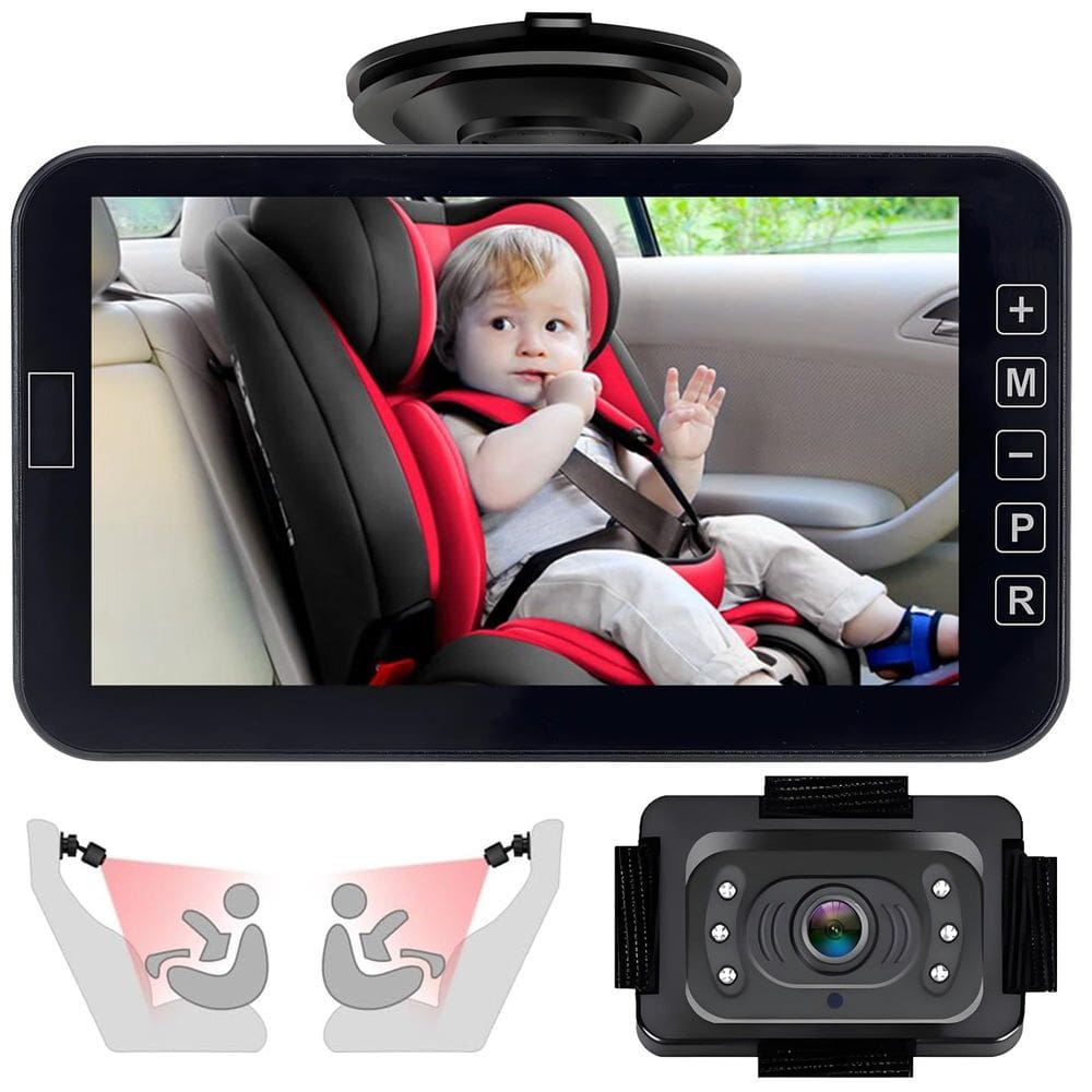 Câmera de carro de bebê YIMU AHD 1080P com visão noturna, rotação de 360°