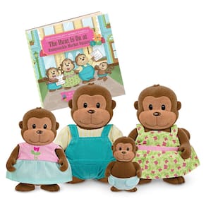 Toy Li`l Woodzeez The O`Funnigan Monkey Family com livro de histórias
