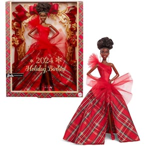 Boneca moderna Barbie Signature 2024 Holiday com vestido xadrez