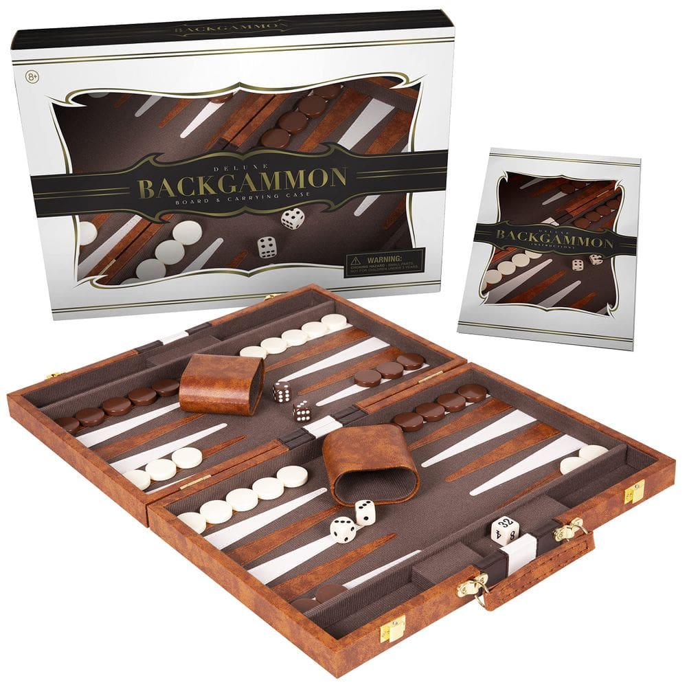 Conjunto de gamão Crazy Games Classic com estojo de couro marrom