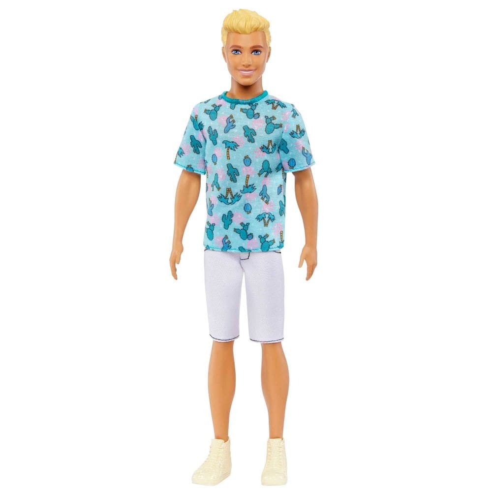 Boneca moderna Barbie Fashionistas Ken #211 com camiseta azul cactus