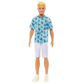 Boneca moderna Barbie Fashionistas Ken #211 com camiseta azul cactus