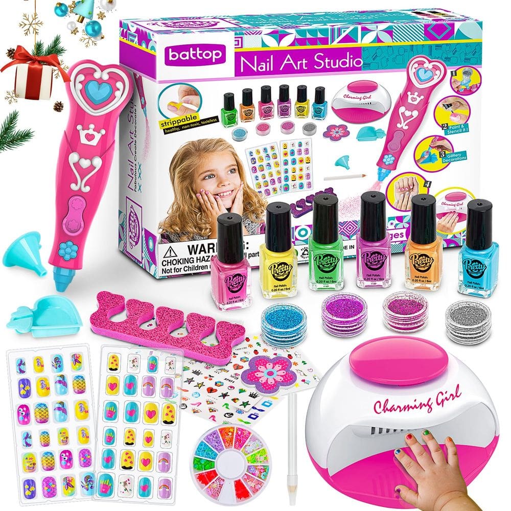Conjunto de esmaltes BATTOP Kids com secador de unhas e caneta brilhante
