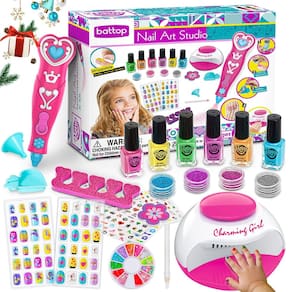 Conjunto de esmaltes BATTOP Kids com secador de unhas e caneta brilhante