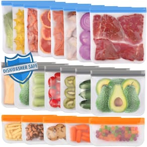 Sacos reutilizáveis Lerine Silicone Dishwasher Safe, pacote com 20