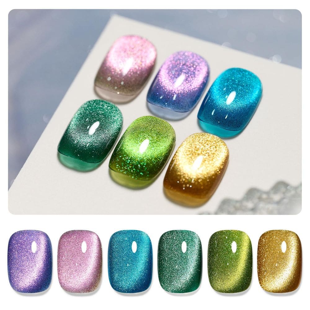 Conjunto de esmaltes GAOY Glitter Cat Eye Gel com ímã 7,3 mL x6