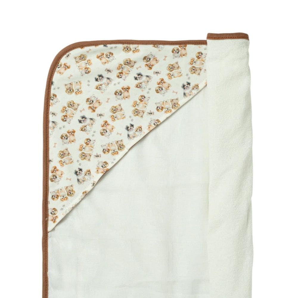 Toalha de Banho Bebê Doguinhos Marrom com Capuz 90X70cm -Hug