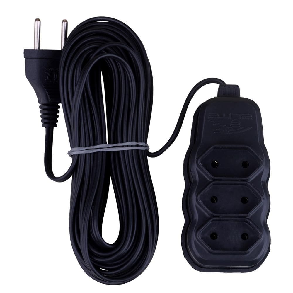 Extensão 10m com 3 Tomadas 2P Elite Preta