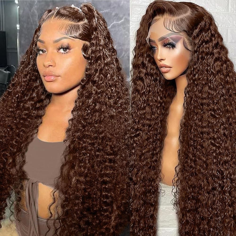 Perucas frontais de renda Bworto Chocolate Brown Deep Wave 30”