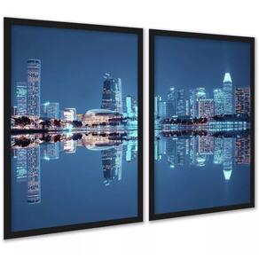 Kit 2 Quadros Foto Cidade - Luzes Reflexo 24X18Cm