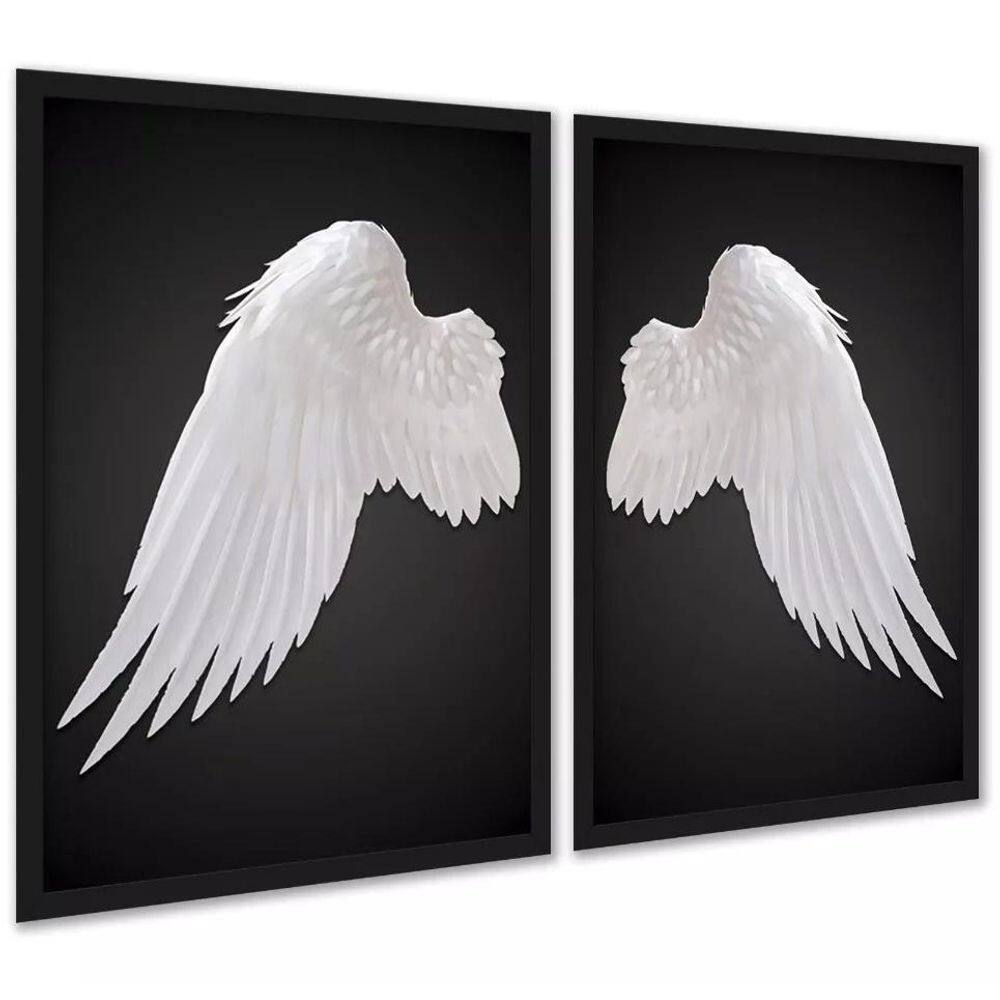 Kit 2 Quadros Decorativos Asas De Anjo 24X18Cm - Com Vidro