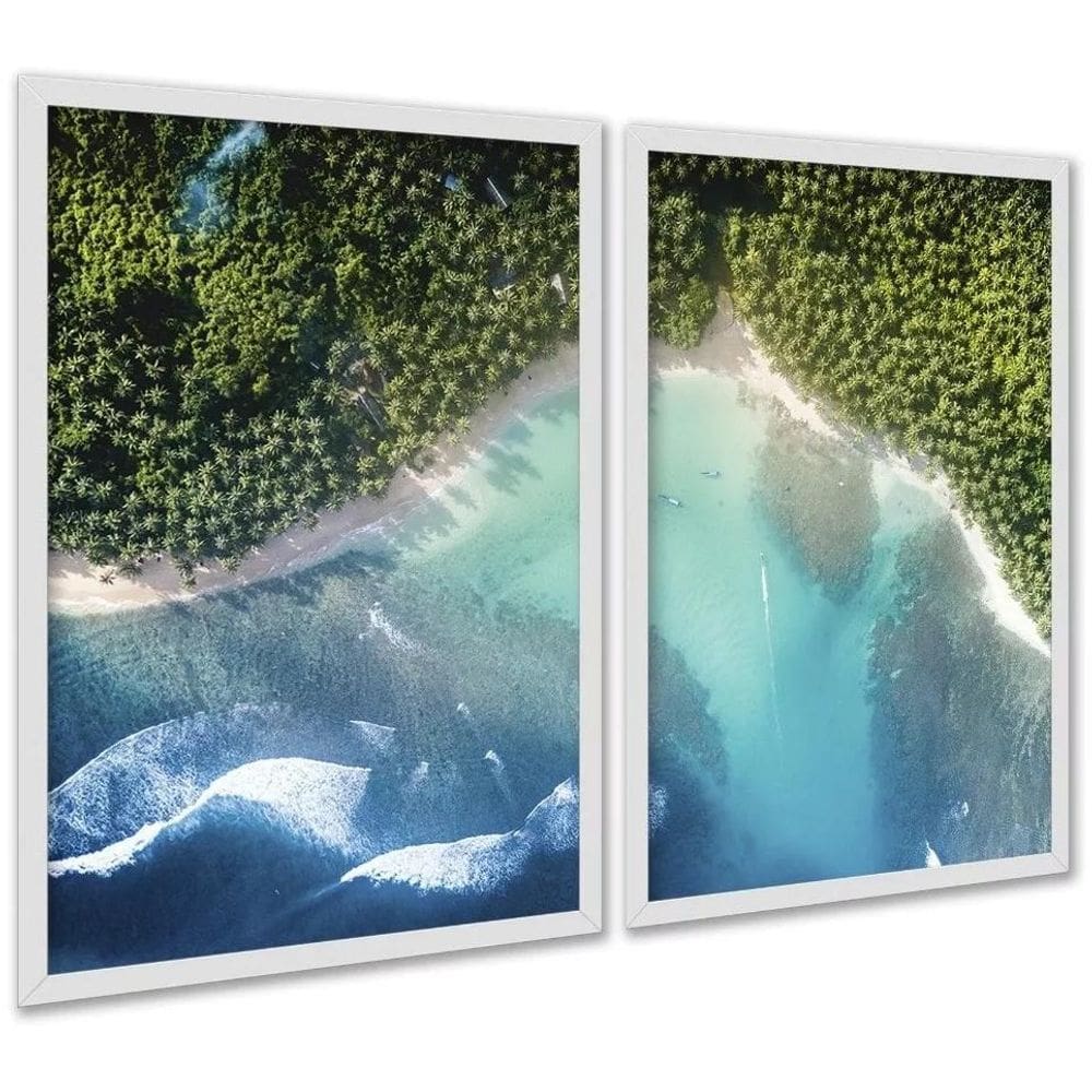Kit 2 Quadros Decorativos Praia Floresta 33X24Cm - Com Vidro