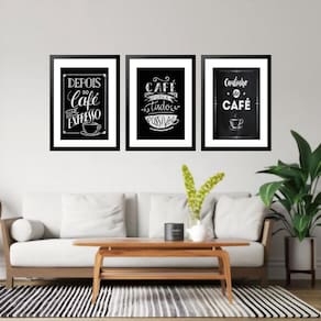 Kit 3 Quadros Grandes Frases Café 60X48Cm