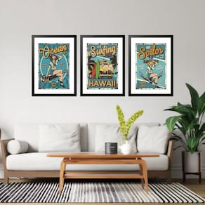 Kit 3 Quadros Grandes Ocean Vintage 60X48Cm