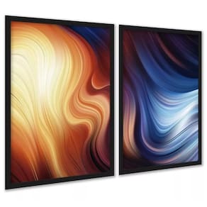 Kit 2 Quadros Abstratos Laranja Azul Ondas 24X18Cm - Vidro