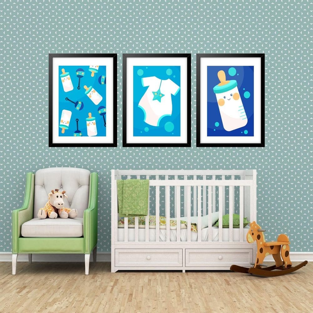 Kit 3 Quadros Grandes Quarto Infantil 60X48Cm