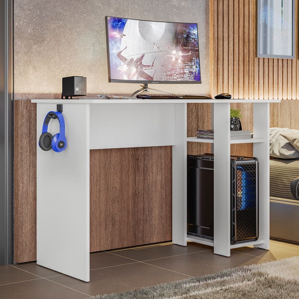 Mesa Gamer Slim Branco Peternella Móveis