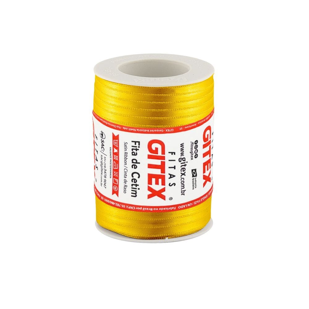 Fita Cetim 100 Metros 7mm 100% Poliéster  Amarelo Ouro