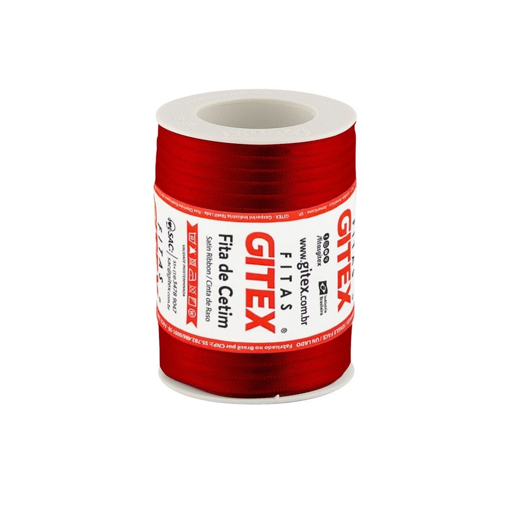 Fita Cetim 100 Metros 7mm 100% Poliéster Vermelho