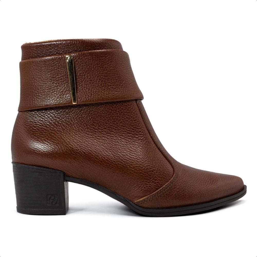 Bota Pegada Feminina Em Couro Salto Bloco Detalhe 280501