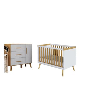 Kit Berço e Cômoda Infantil Moveis Peroba Sky Retro MDF