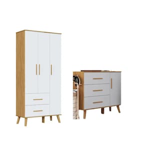 Kit Guarda Roupa e Cômoda Infantil Moveis Peroba Sky MDF