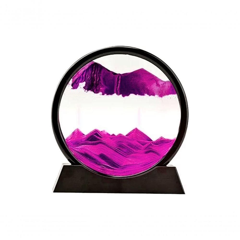 Enfeite De Vidro Quadro Redondo Decorativo Duna Ampulheta Para Quarto Sala Escritório 18cm Rosa