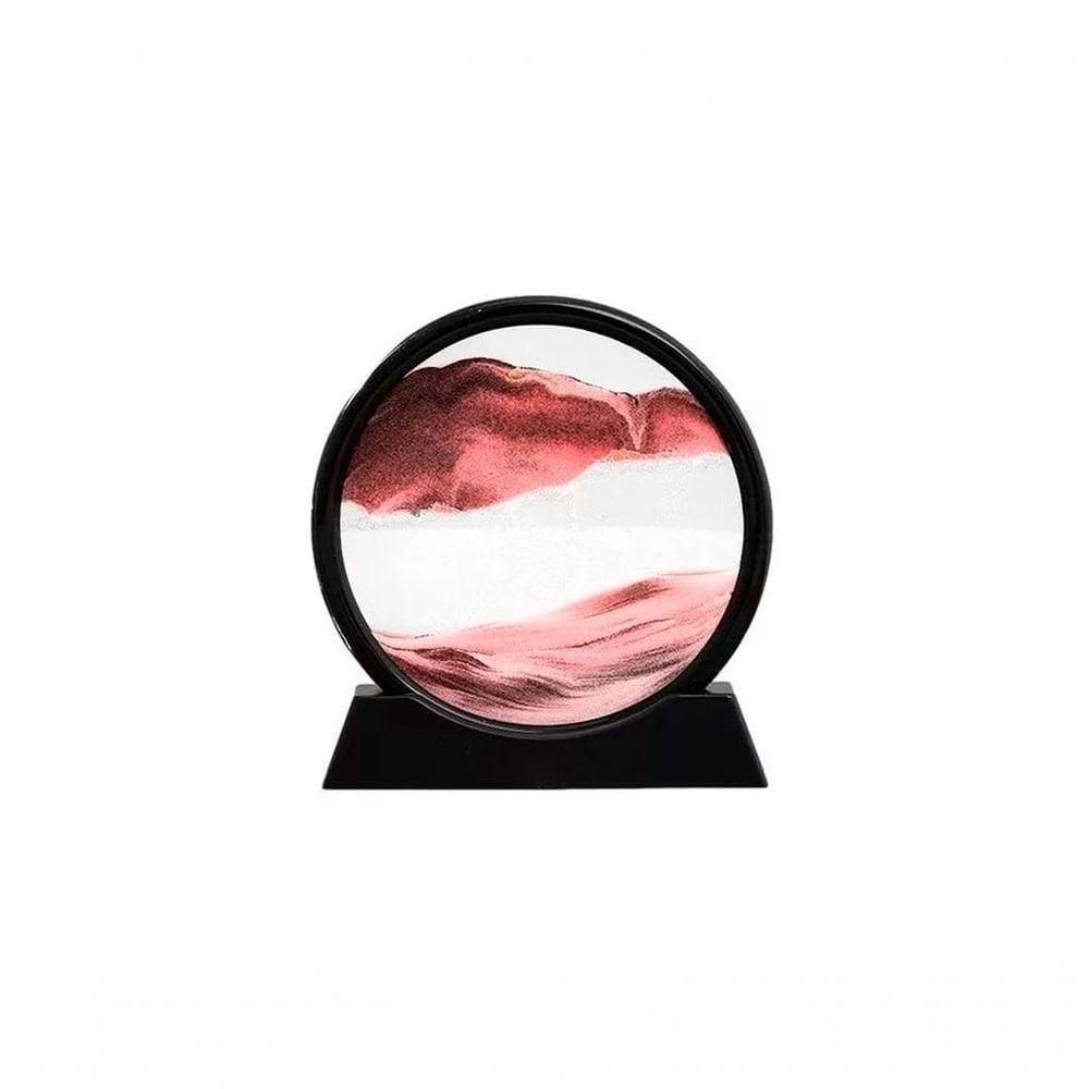 Enfeite De Vidro Quadro Redondo Decorativo Duna Ampulheta Para Quarto Sala Escritório 18cm Vermelho