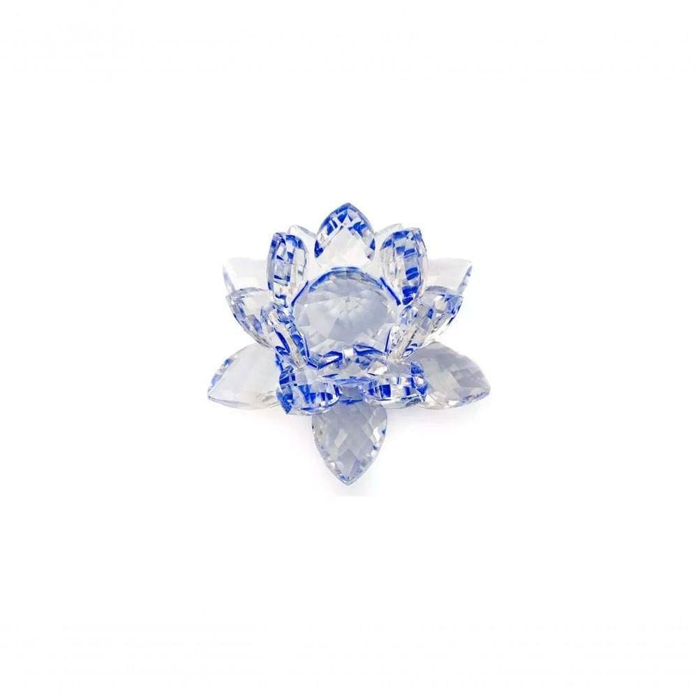 Enfeite Decoração De Cristal Vidro Flor De Lotus Para Sala Quarto Cristaleira Pequeno 8cm Azul