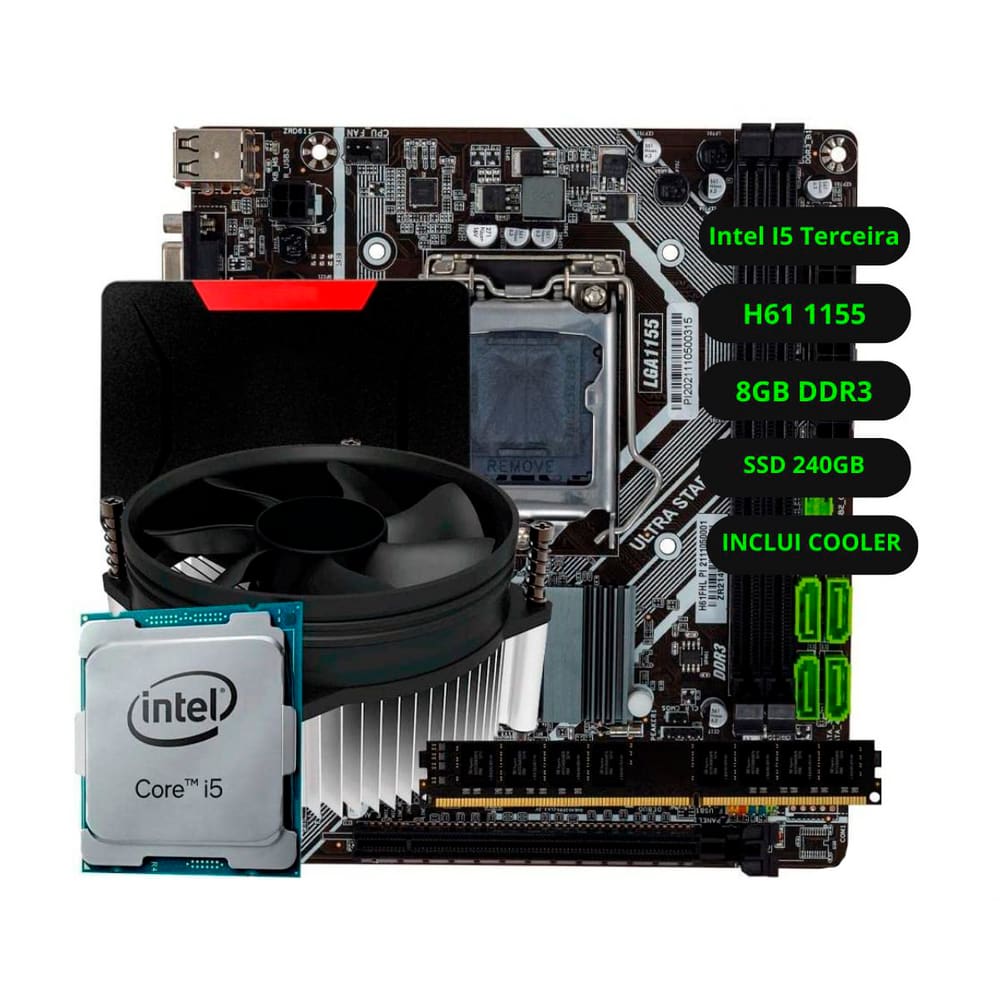 Kit Upgrade Intel I5 Terceira H61 Ram 8GB DDR3 SSD 240GB
