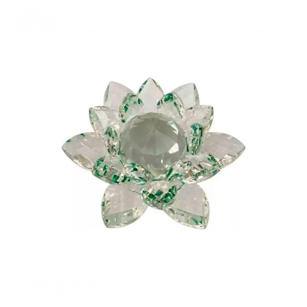 Enfeite Escultura De Vidro Flor De Lotus De 8cm Com Base Espelhada Led Rgb Enfeite De Crista Verde