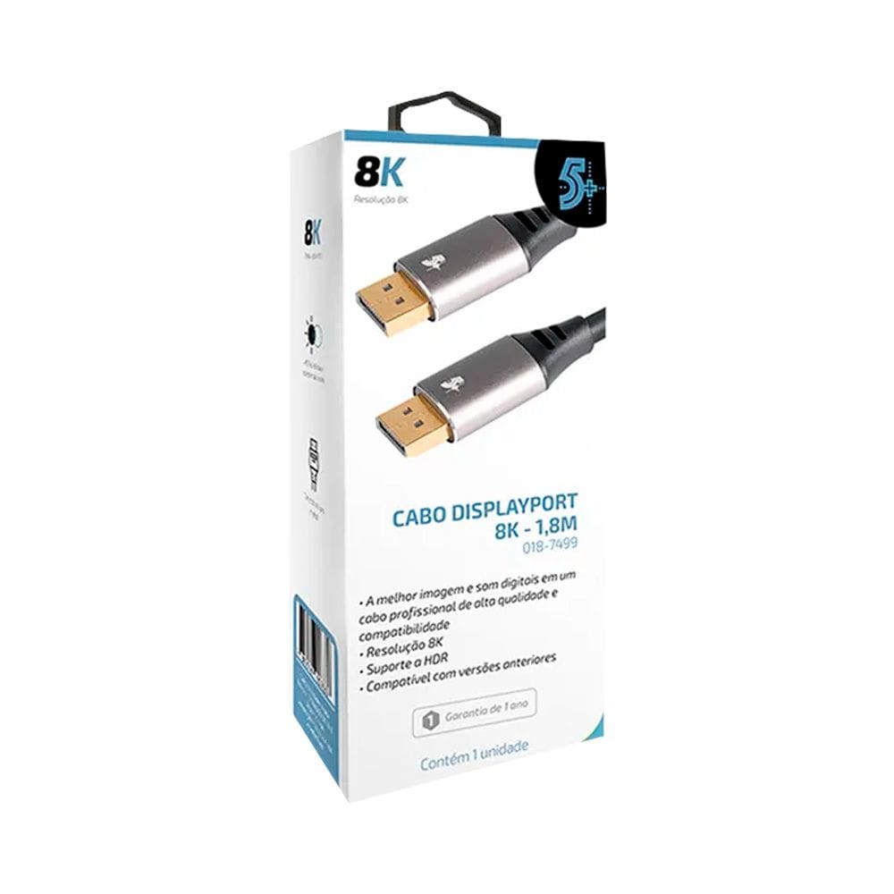 Cabo Displayport Macho 1.4 8K Gold 1.8M Com Trava 5+