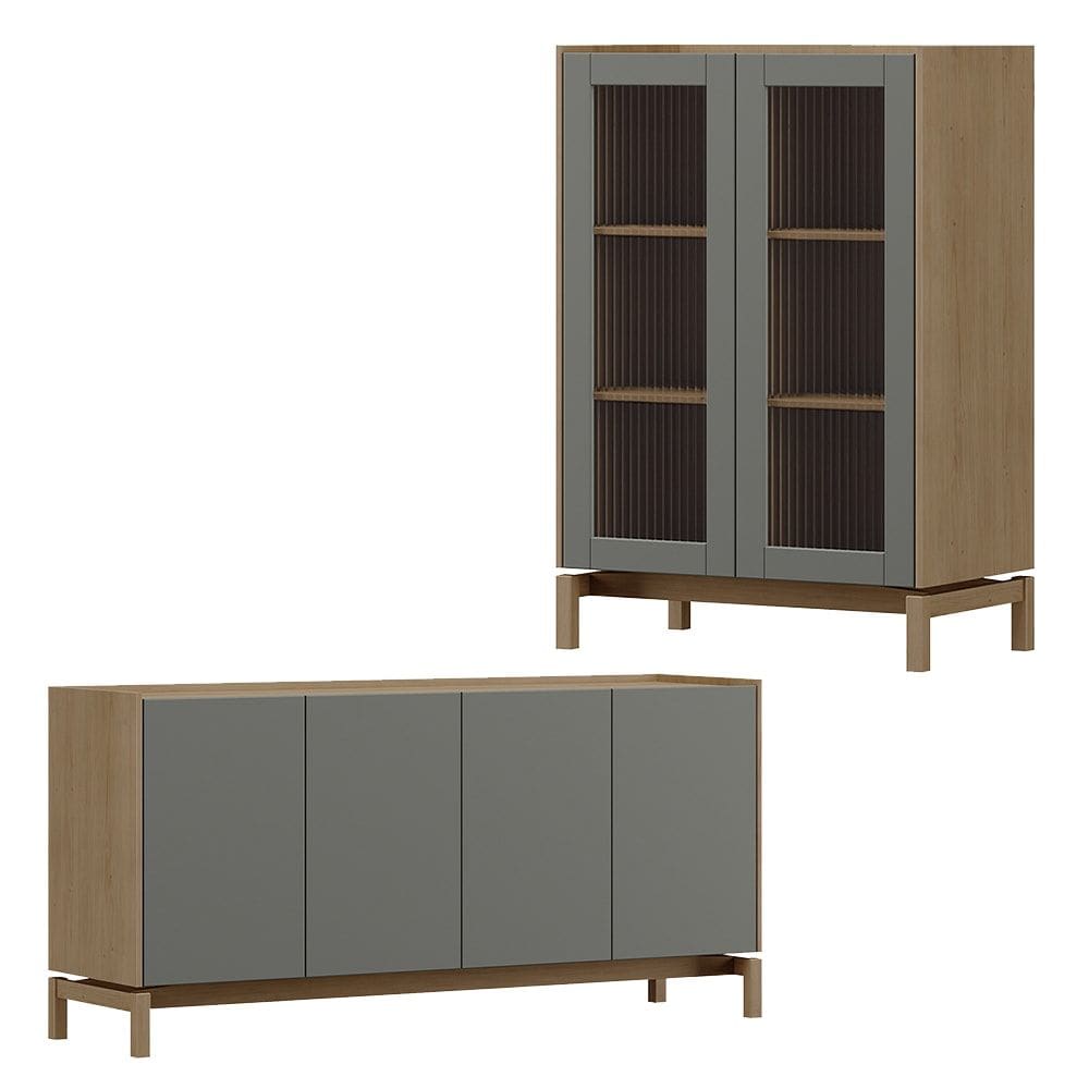 Cristaleira 2P Vidro Balcao Buffet 4P Oak Ferrolack Milani Store