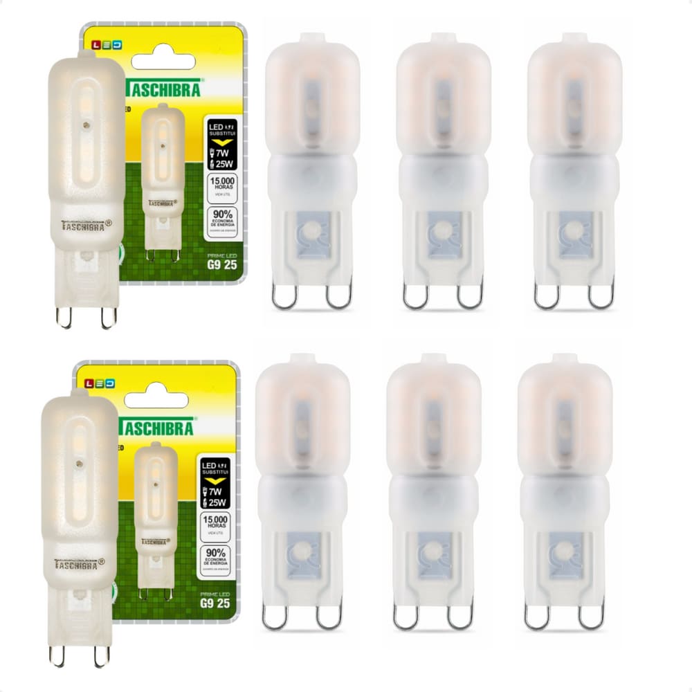 Kit 8 Lâmpadas Led Taschibra G9 Bipino 2,5W Leitosa 2700K 220V