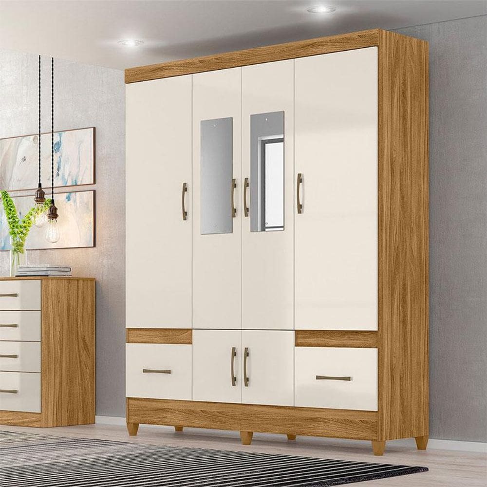 Guarda Roupa Casal Ambiente MS912 6 Portas Freijó Off White com Espelho - Moval