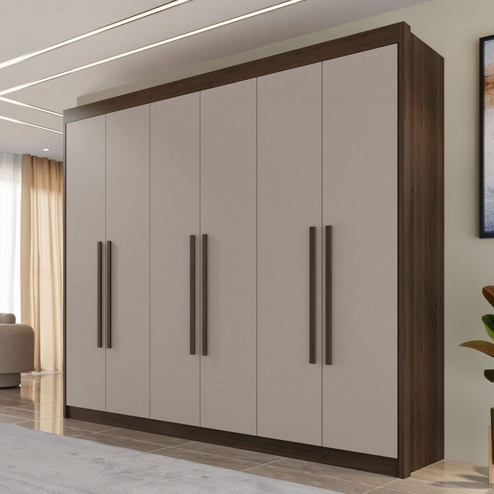Guarda-Roupa Casal Siena 6 Portas 6 Gavetas 100% Mdf Savana/Off White - Pnr Móveis