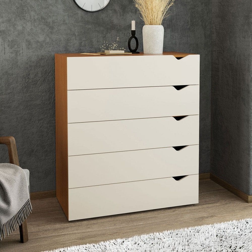 Cômoda Porto 5 Gavetas Creme/Freijó - Politorno