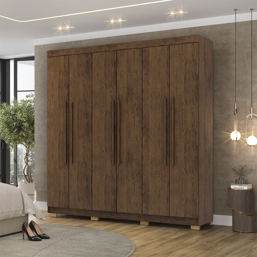 Guarda Roupa Roupeiro Casal Elegance 6 Portas Imbuia Vila Rica