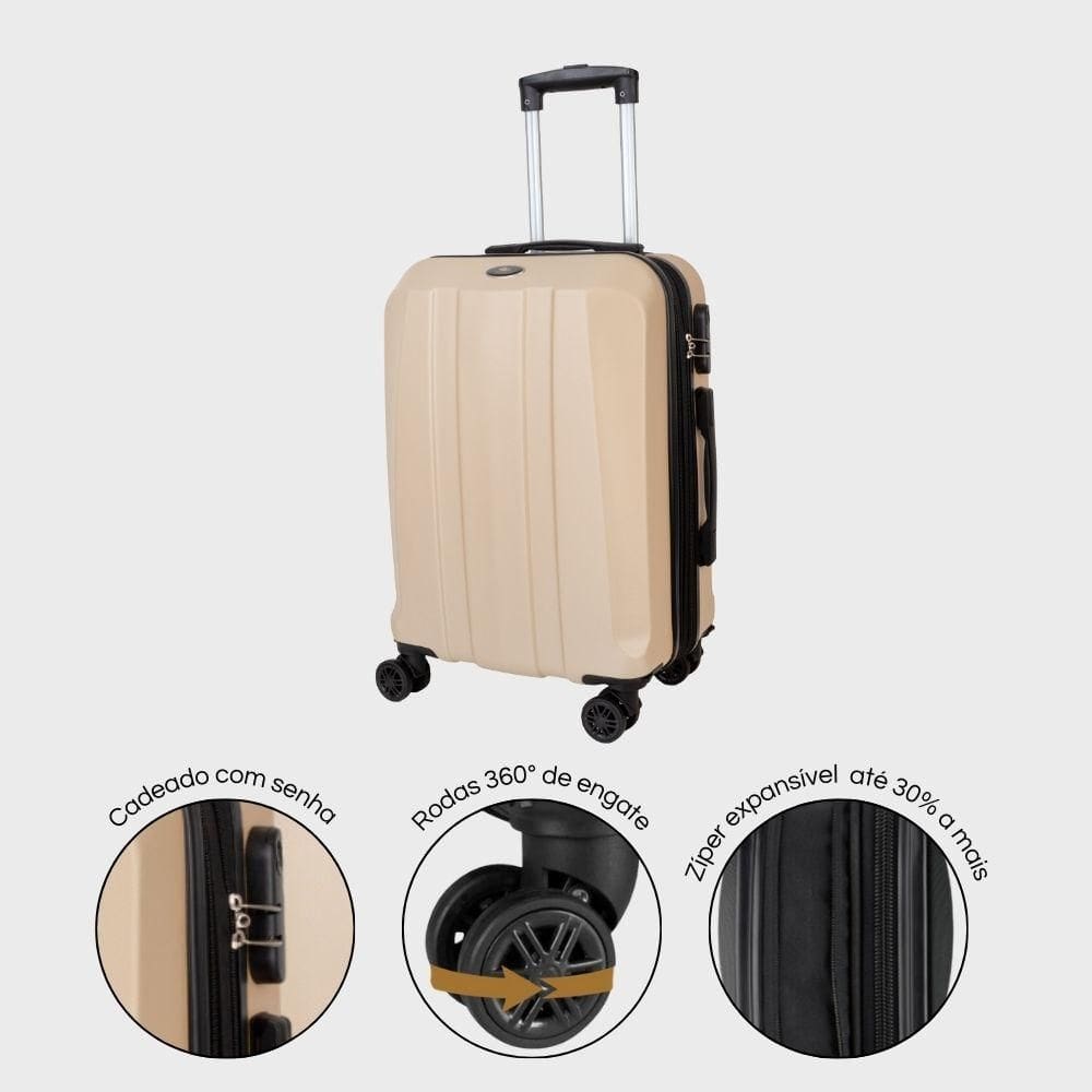 Mala de Viagem Padrão Anac ABS Rígida, Com Rodas Duplas 360º, Expansível, Cadeado com Senha, Word Onboard