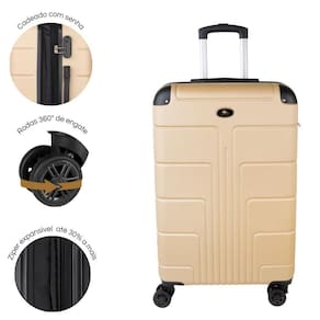 Mala de Viagem Padrão Anac ABS Rígida, Com Rodas Duplas 360º, Expansível, Cadeado com Senha, Word Onboard
