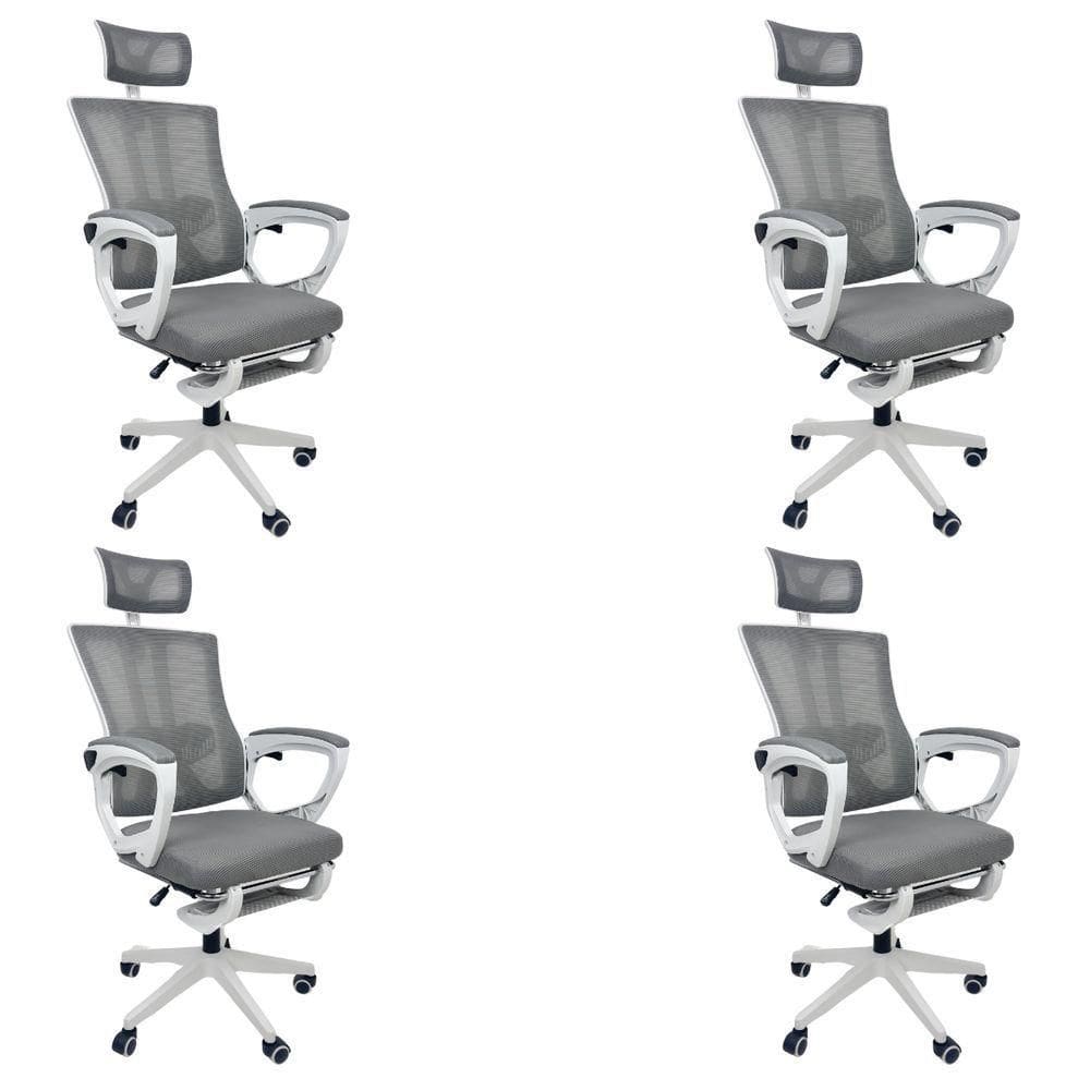 Kit 4 Cadeiras de Escritório Presidente Executiva Oficial Paris Cinza