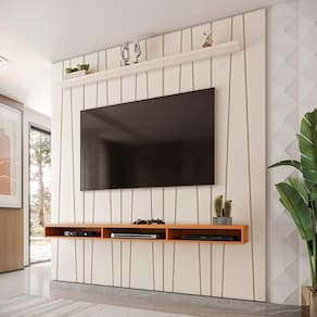 Painel Ripado Horizon Para TV Até 75 Polegadas Com Nicho 225cm Off White Cedro