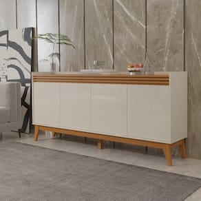 Buffet Aparador Ripado 4 Portas Com Pés De MDF Astúrias 180cm Off White Cedro