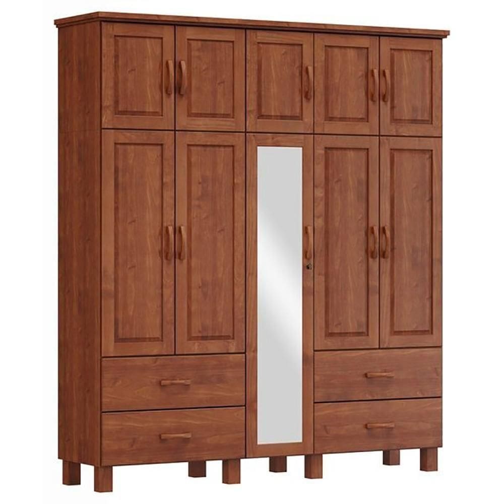 Guarda Roupa Madeira Maciça 10 Portas 4 Gavetas Espelho 195 Cm 1145 Imbuia Milani Store