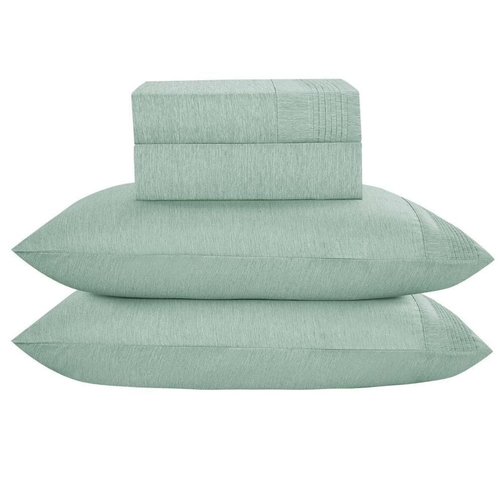 Jogo De Lençol Queen Mesclado Micropercal 300 Fios Toque De Algodão 4 Peças - Menta
