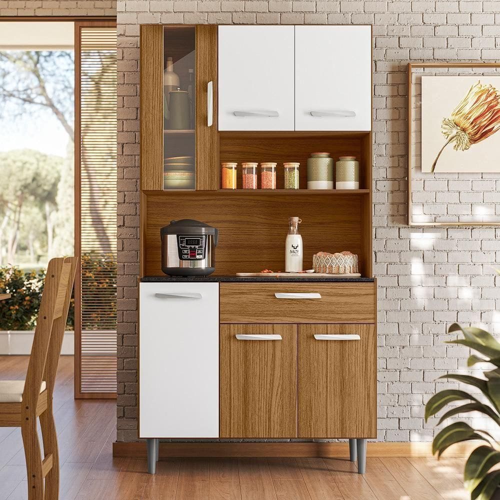 Cozinha Compacta 6 Portas 1 Gavetas 91 Cm Coral Carvalho Branco Pln