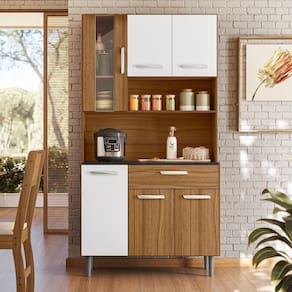Cozinha Compacta 6 Portas 1 Gavetas 91 Cm Coral Carvalho Branco Pln