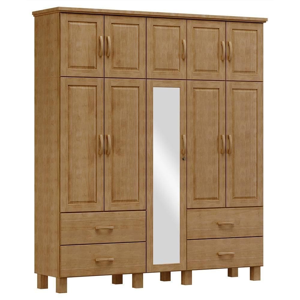 Guarda Roupa Madeira Maciça 10 Portas 4 Gavetas Espelho 195 Cm 1145 Freijó Milani Store