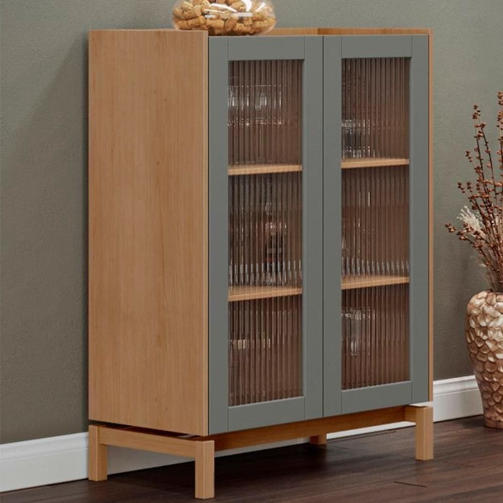 Cristaleira 2 Portas Vidro Canelado 80 Cm 2156 Oak Ferrolack Milani Store